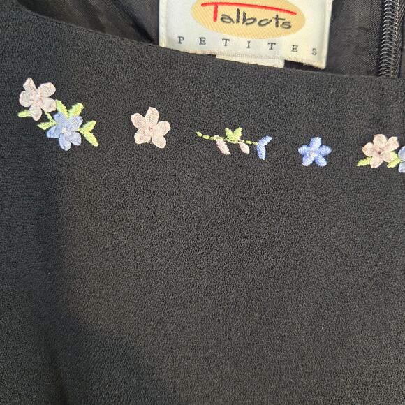 Talbots Women's Dress 10 Black Sleeveless Embordered Flowers Miss Size Medium M - Picture 5 of 9